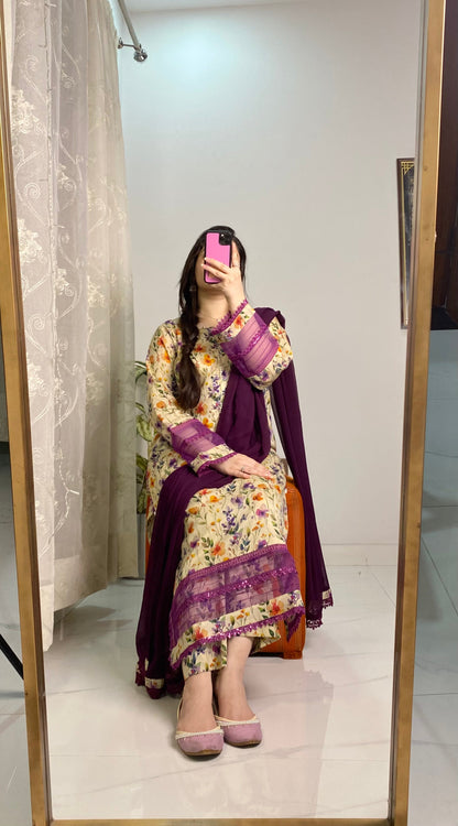 3 Piece Premium Lawn Stitched Dress - 122