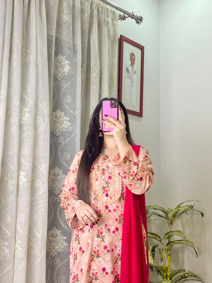 3 Piece -Pure Lawn Stitched Dress - 124