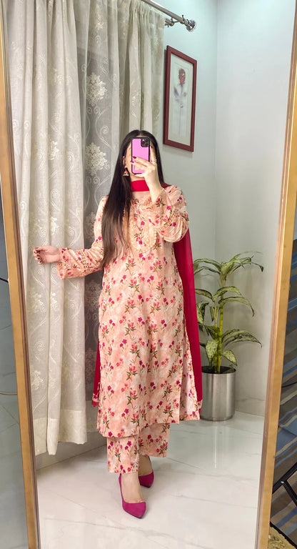 2 Piece -Pure Lawn Stitched Dress - 124