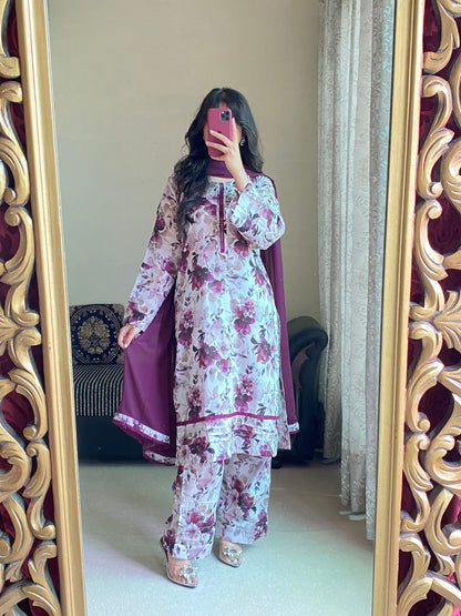 3 Piece - Lawn Printed Stitched Dress-235