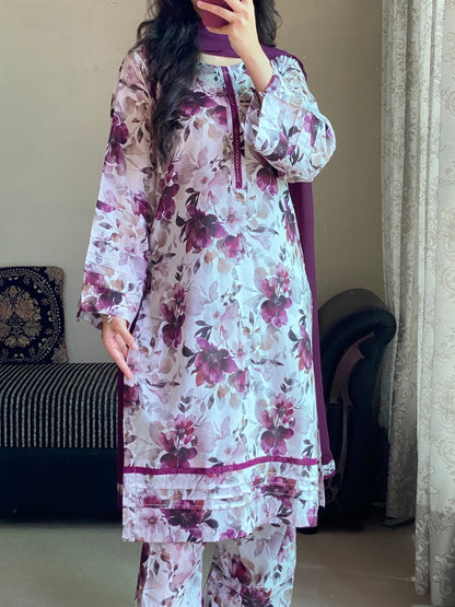 3 Piece - Lawn Printed Stitched Dress-235