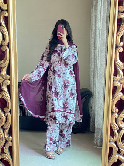 3 Piece - Lawn Printed Stitched Dress-235