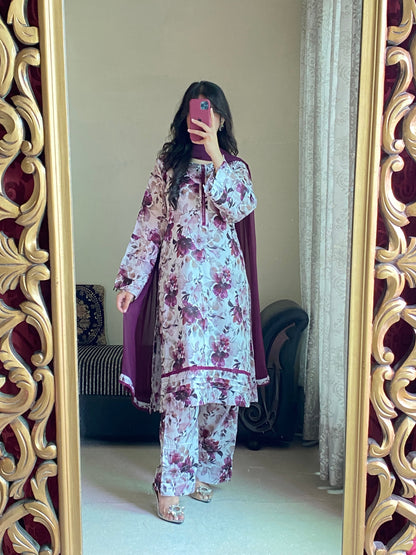 3 Piece - Lawn Printed Stitched Dress-235