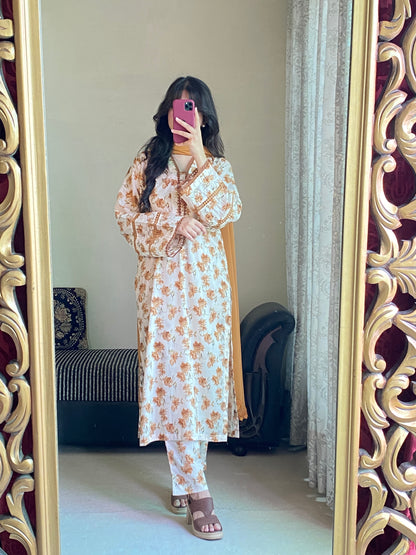 3 Piece - Lawn Printed Stitched Dress - 233