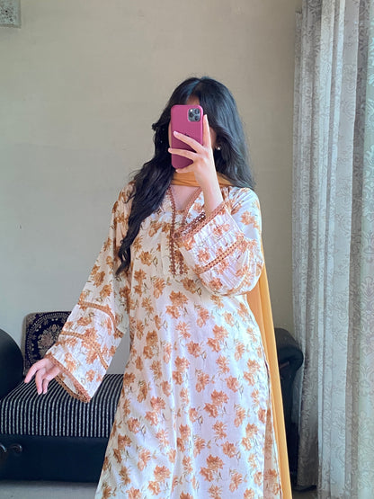 3 Piece - Lawn Printed Stitched Dress - 233