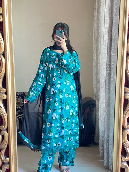 3 Piece - Lawn Printed Stitched Dress - 232