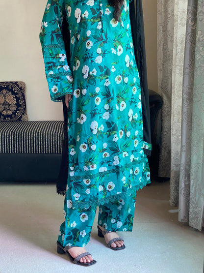 3 Piece - Lawn Printed Stitched Dress - 232