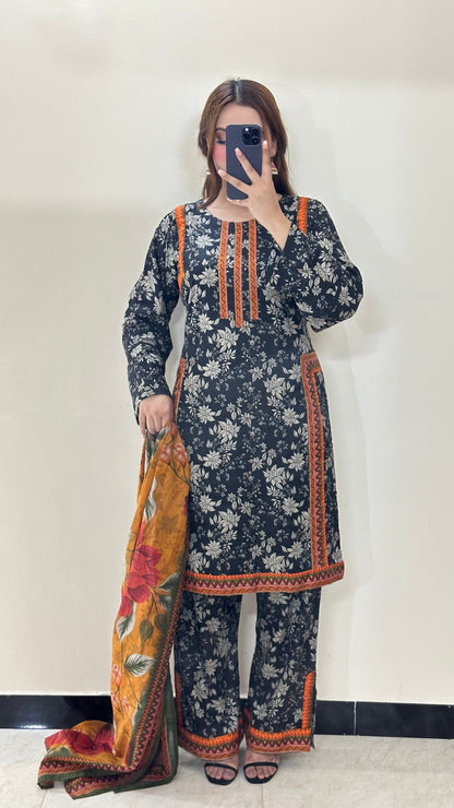3 Piece Lawn Printed Stitched Dress - 022