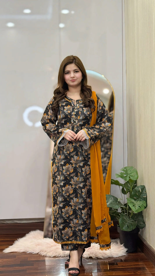 3-Piece Dobby Lawn Stitched Dress - 253