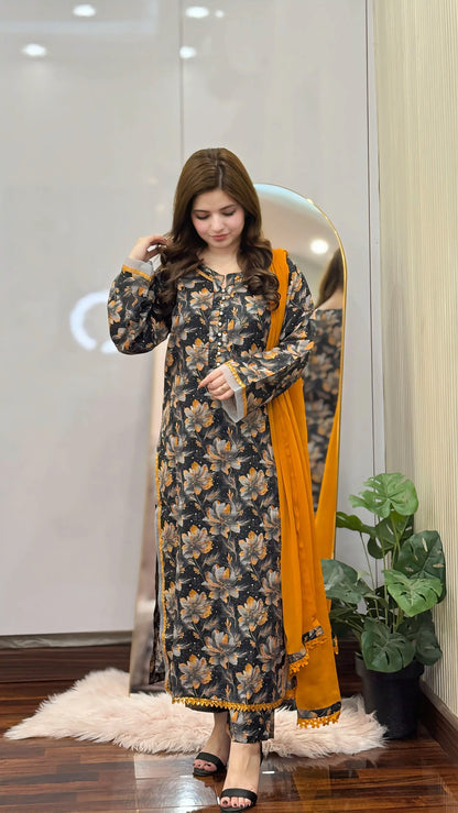 3-Piece Dobby Lawn Stitched Dress - 253