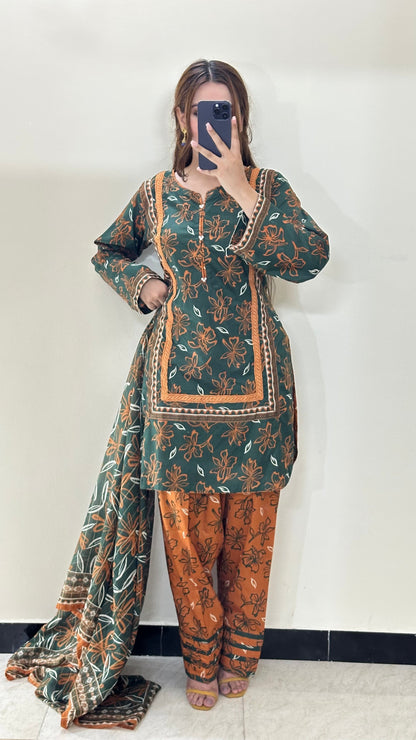 3 Piece Lawn Printed Stitched Dress - 023