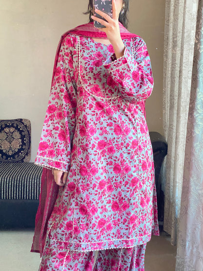 3 Piece-Pure Lawn Stitched Dress- 91