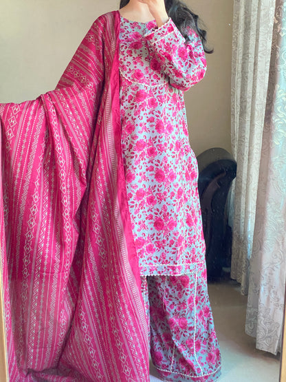 3 Piece-Pure Lawn Stitched Dress- 91