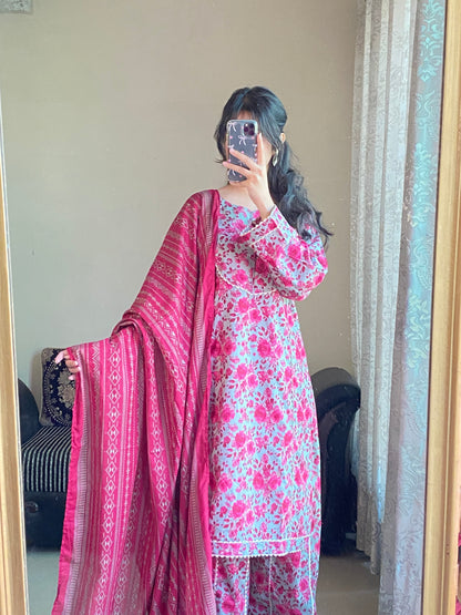 3 Piece-Pure Lawn Stitched Dress- 91