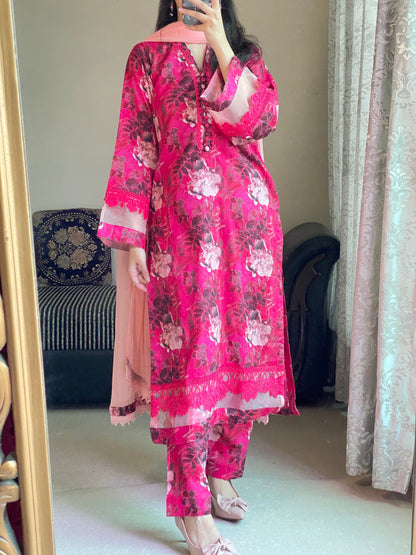 3 Piece- Lawn Printed Dress Stitched-092