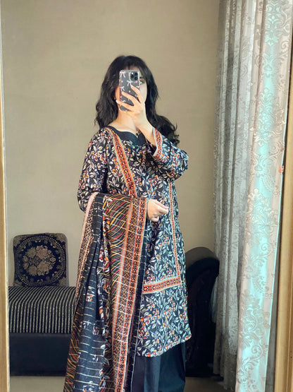 3 Piec-Pure Lawn Printed Stitched Dress - 093