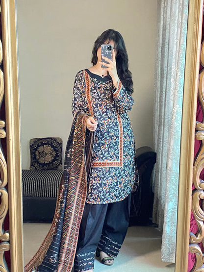 3 Piec-Pure Lawn Printed Stitched Dress - 093