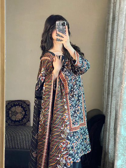 3 Piec-Pure Lawn Printed Stitched Dress - 093