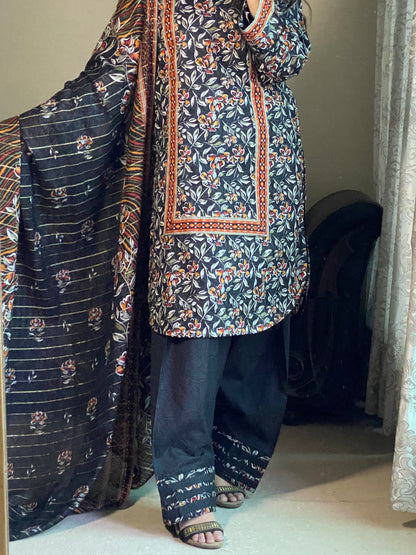 3 Piec-Pure Lawn Printed Stitched Dress - 093