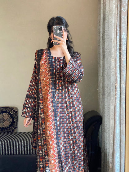 3 Piece -Pure Lawn Stitched Dress -130