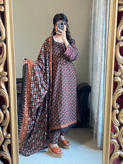 3 Piece -Pure Lawn Stitched Dress -130