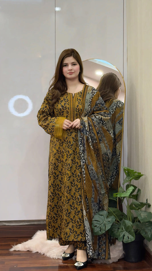 3 Piece - Printed Lawn Stitched Suit-274