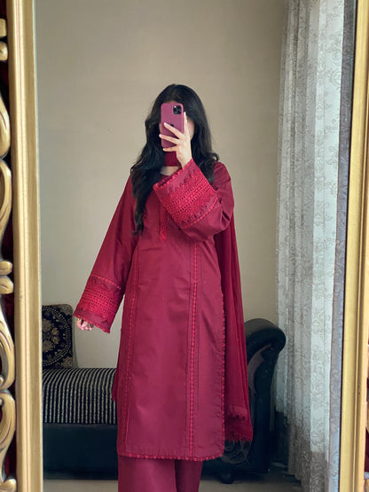 3-Piece Premium Cambric Lawn Stitched Suit-221