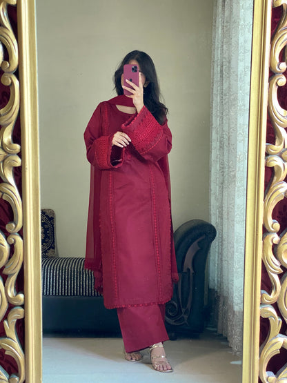 3-Piece Premium Cambric Lawn Stitched Suit-221