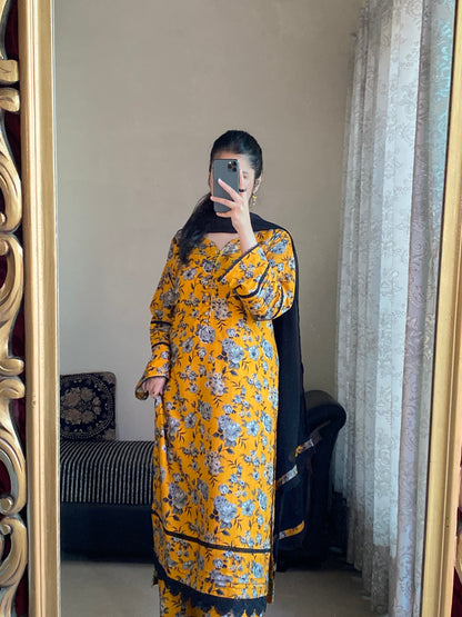 3-Piece Cambric Viscose Stitched-058