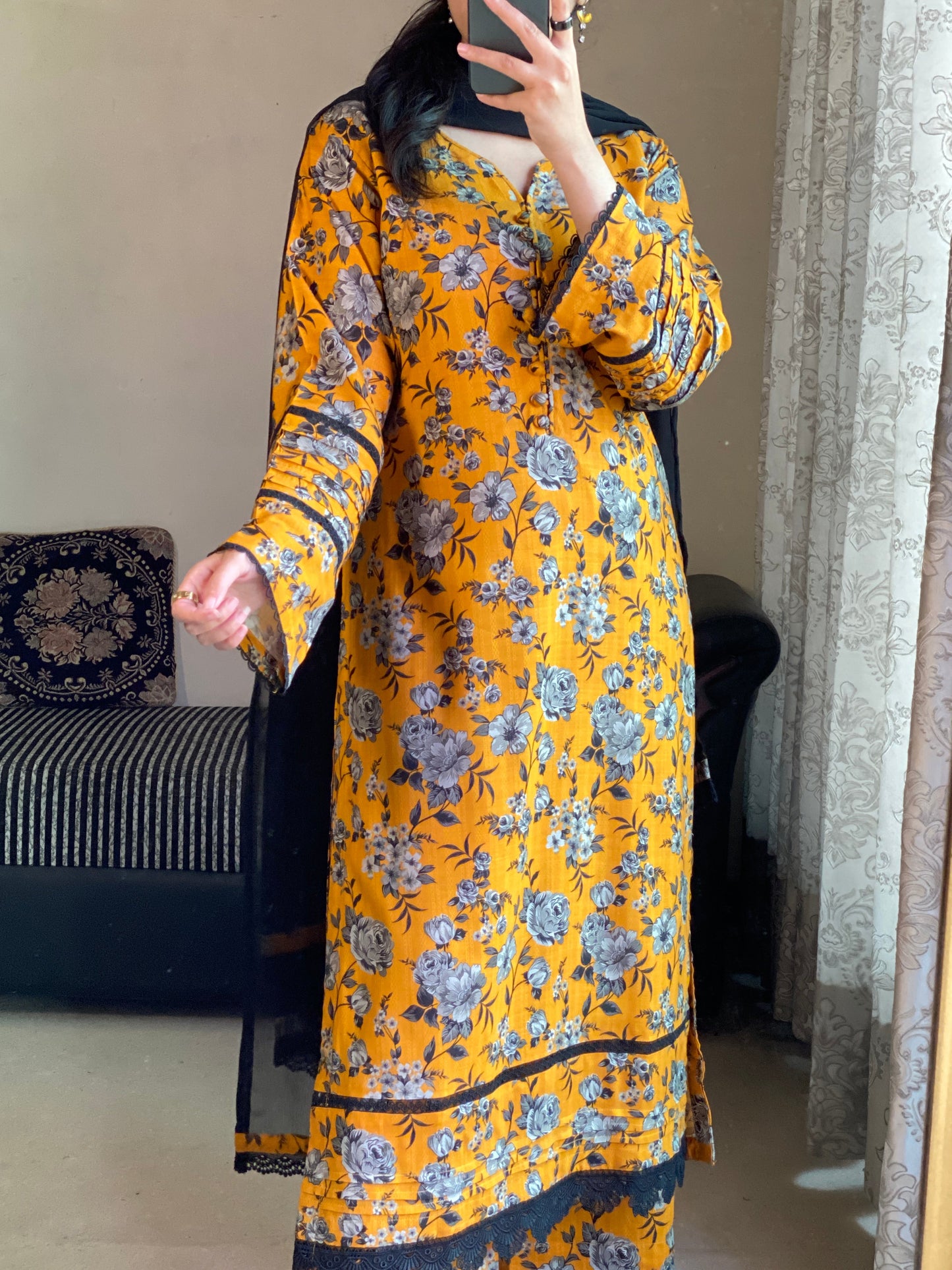 3 Piece -Winter Slub Linen Stitched-058