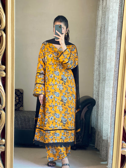 3-Piece Cambric Viscose Stitched-058