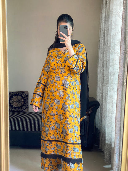 3-Piece Cambric Viscose Stitched-058