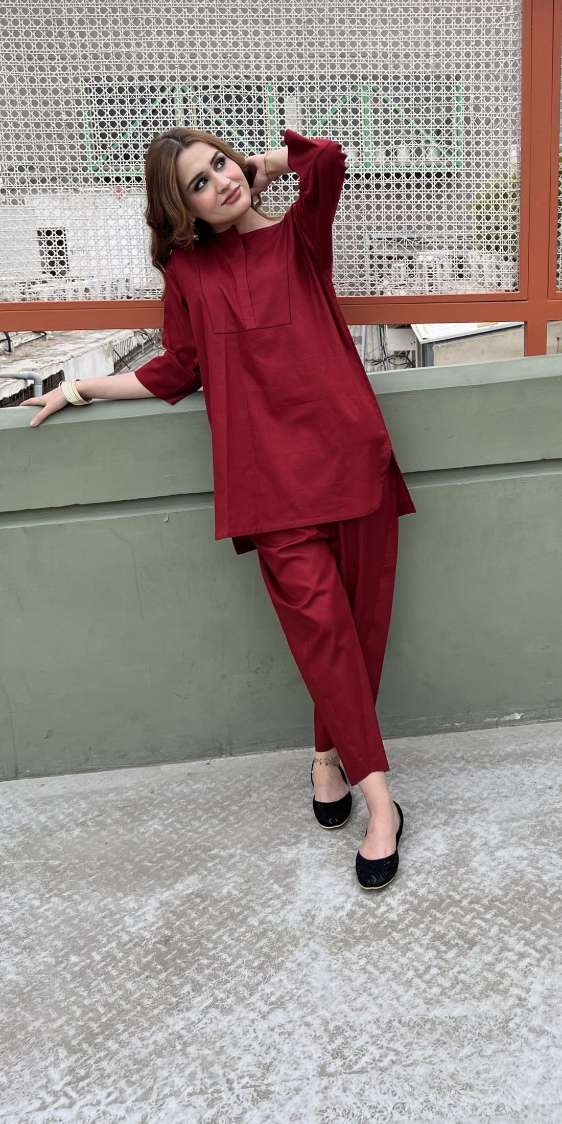 2 Pieces Stitched Maroon Co-Ord Set