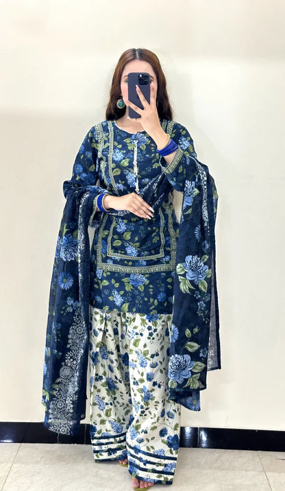 3 Piece Lawn Printed Stitched Dress - 018