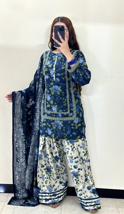3 Piece Lawn Printed Stitched Dress - 018