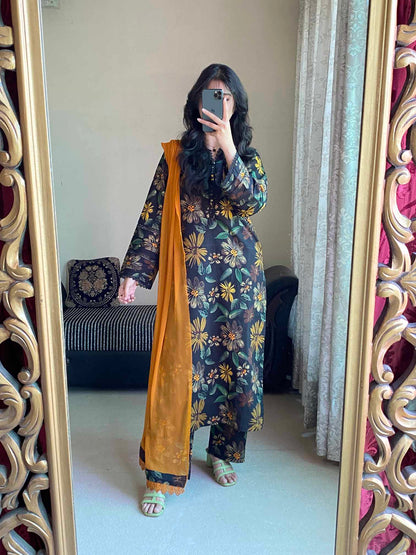 3 Piece -Bana Dora Lawn Stitched Dress - 084