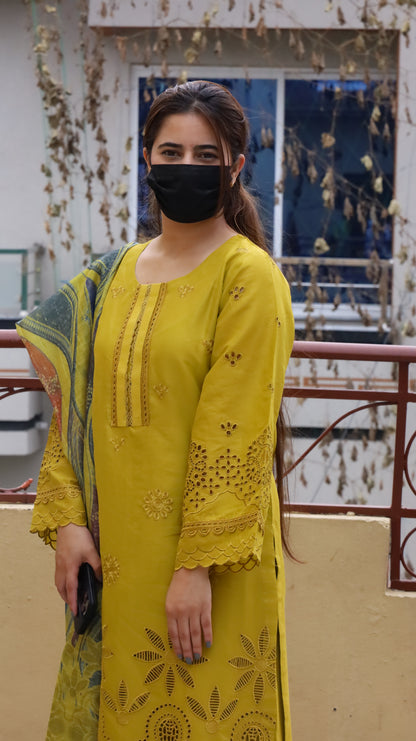 3 Piece Luxury Embroidered Lawn Stitched Dress - Fancy 114