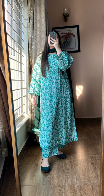 3 Piece -Bana Dora Lawn Stitched Dress - 083