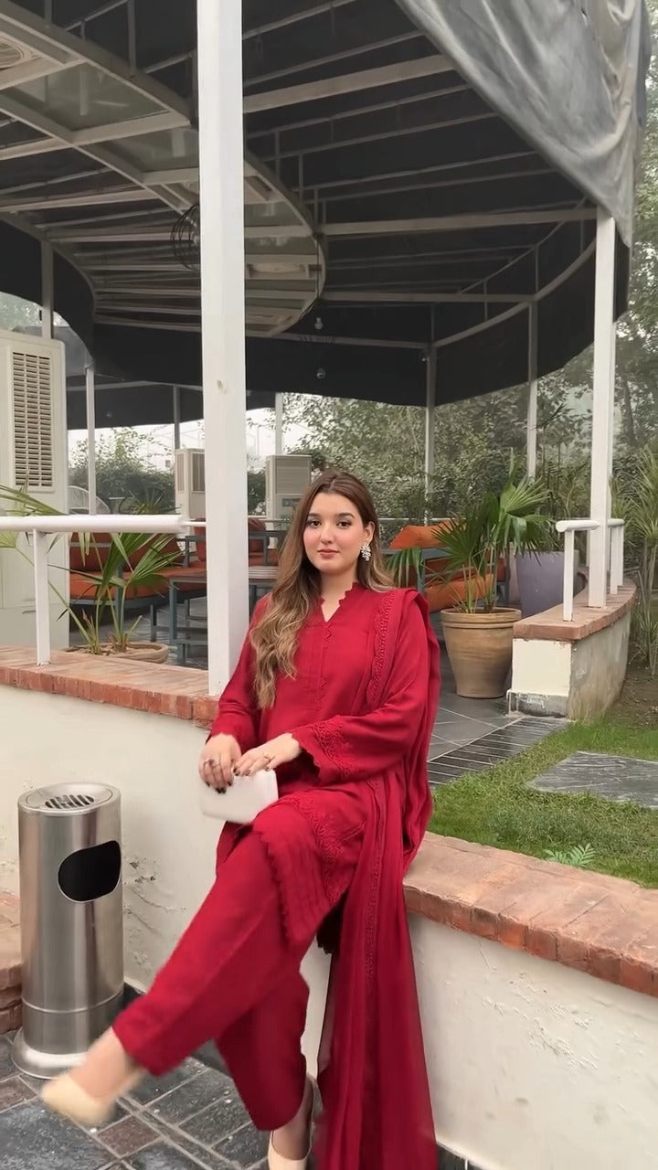 3 Piece Soft Karandi Stitched Dress - O46