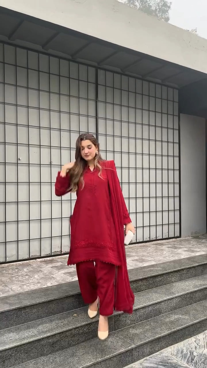 3 Piece Soft Karandi Stitched Dress - O46