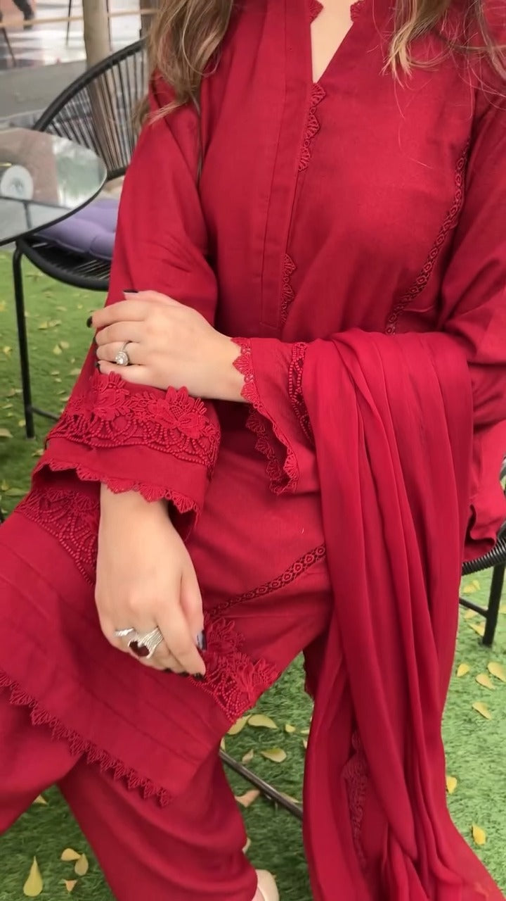 3 Piece Soft Karandi Stitched Dress - O46