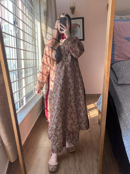 3 Piece- Pure Cotton Lawn Stitched Dress -244